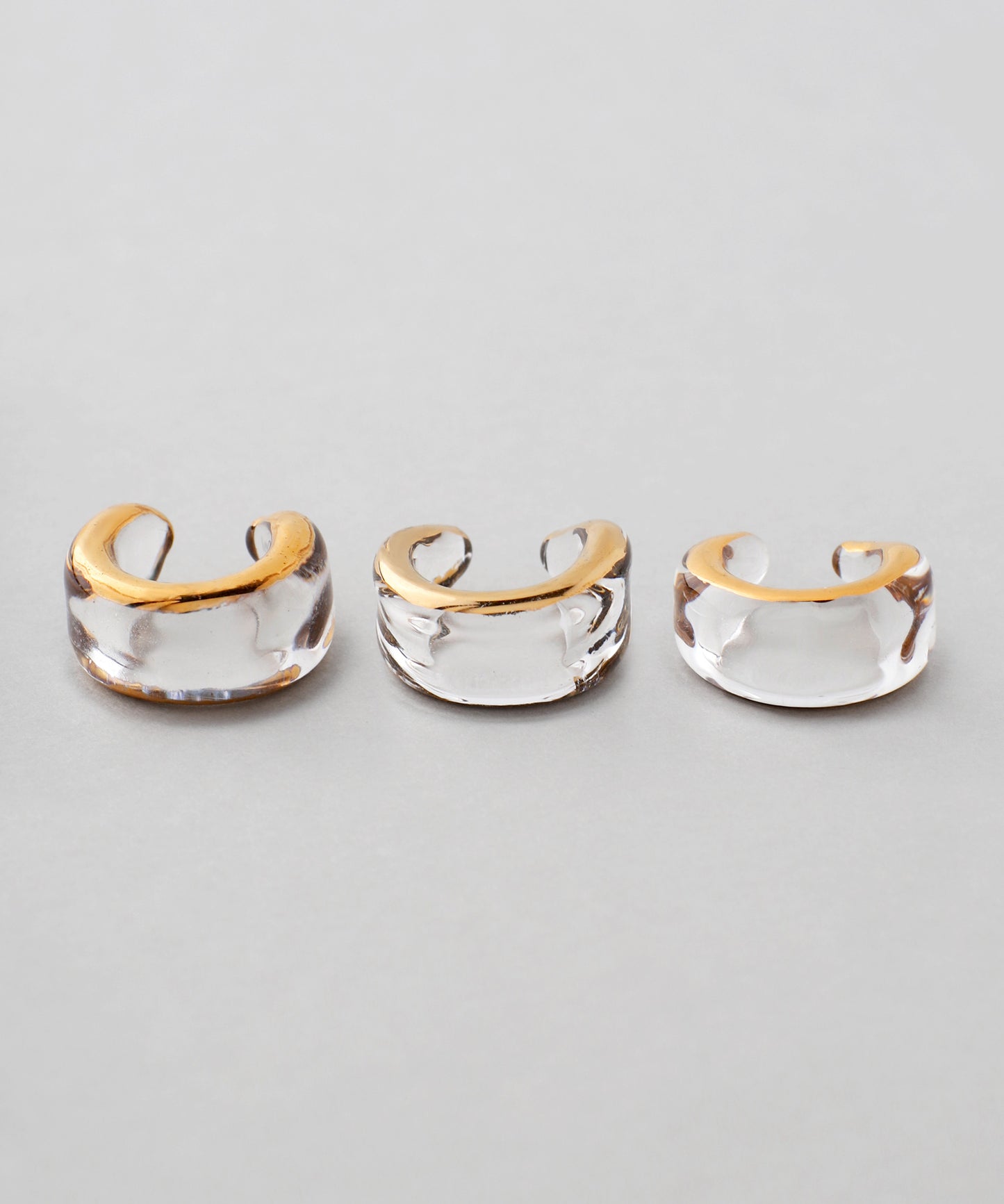 玻璃×金框耳夾【杏色】