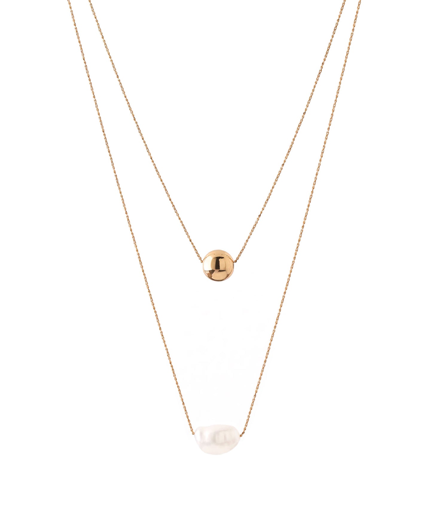 Pearl × Sphere Double-Strand Necklace