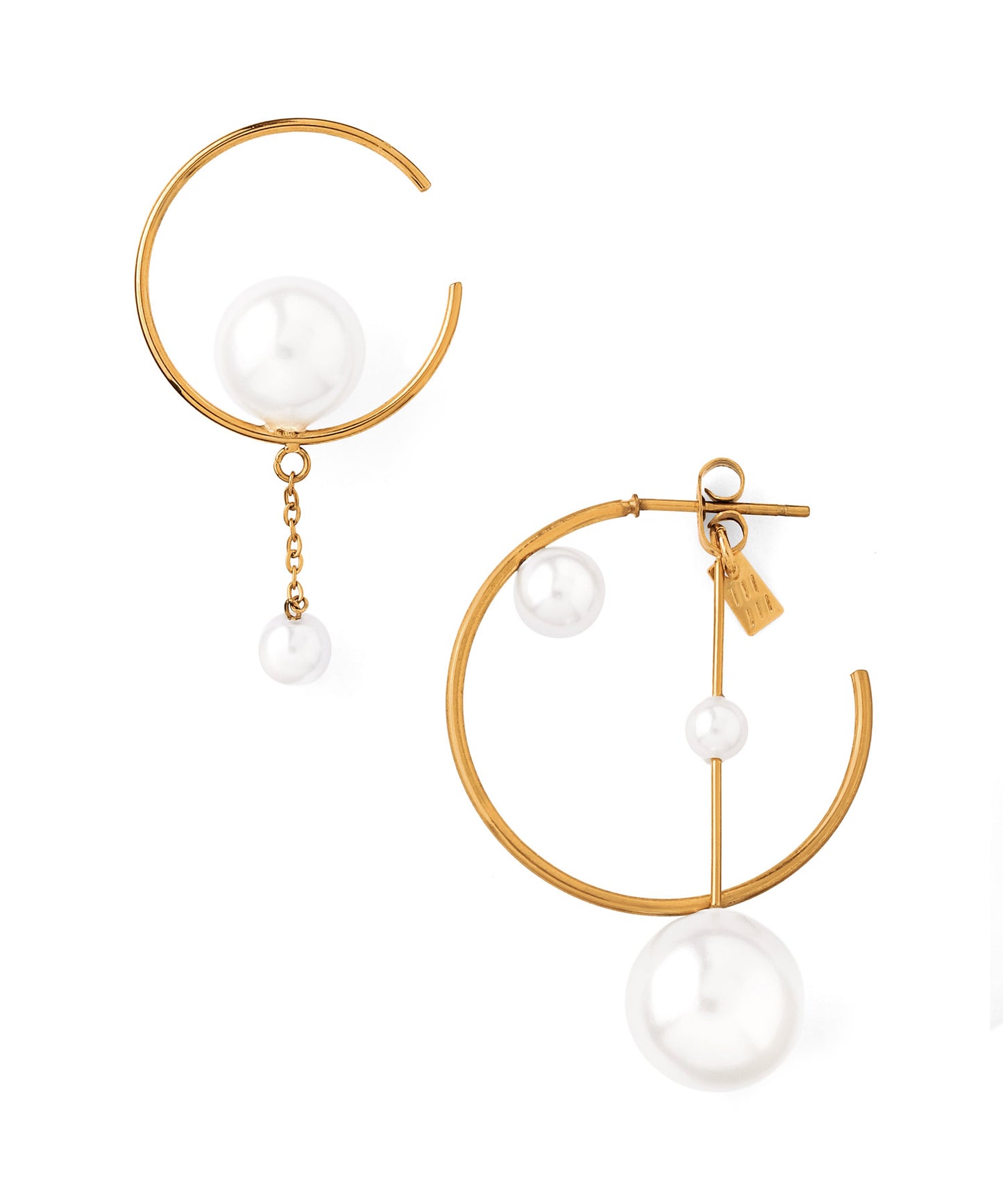 Asymmetric Pearl Hoop Earrings [Surgical Stainless Steel]