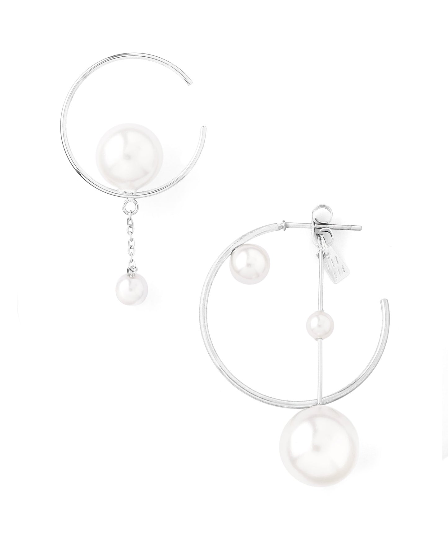 Asymmetric Pearl Hoop Earrings [Surgical Stainless Steel]