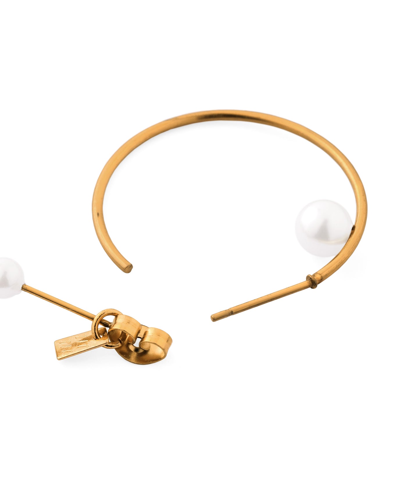 Asymmetric Pearl Hoop Earrings [Surgical Stainless Steel]