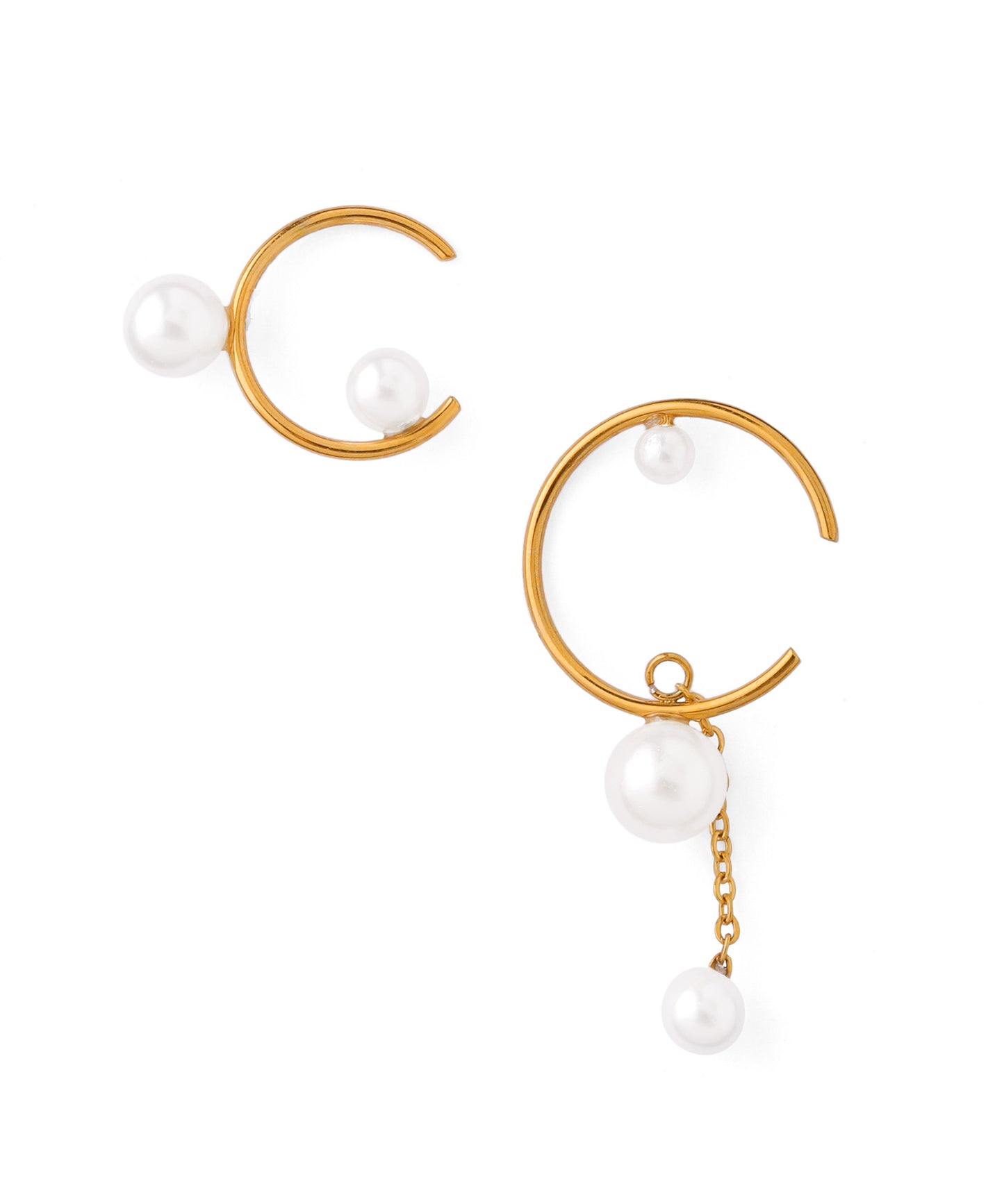 Asymmetric Pearl Hoop Earrings [Surgical Stainless Steel]