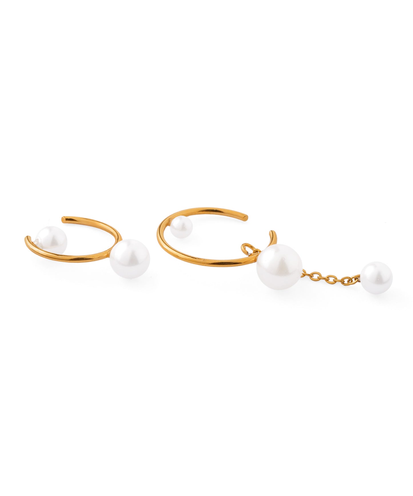Asymmetric Pearl Hoop Earrings [Surgical Stainless Steel]