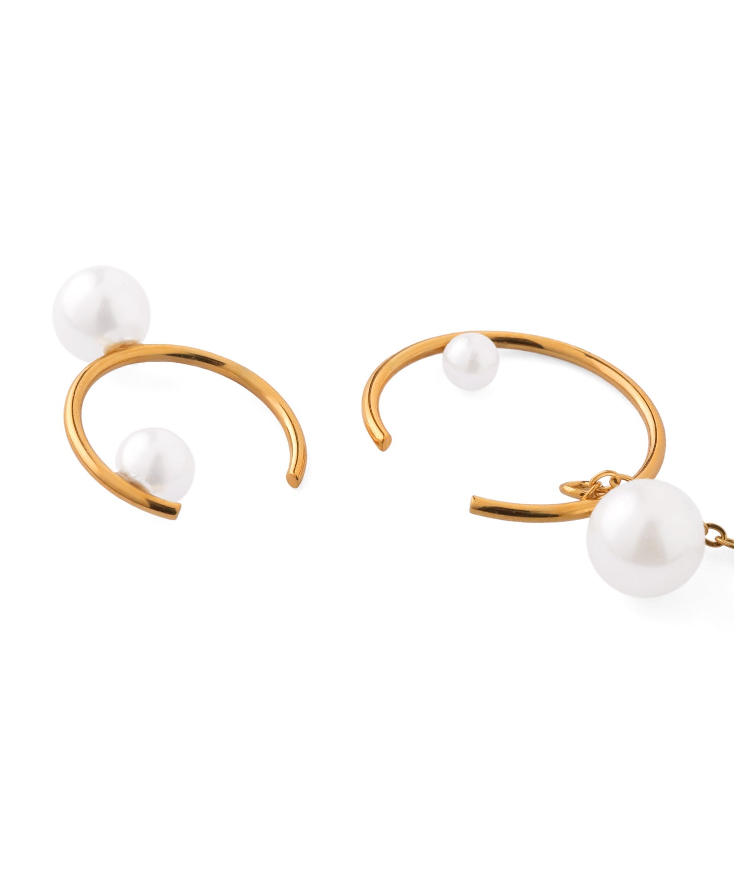 Asymmetric Pearl Hoop Earrings [Surgical Stainless Steel]