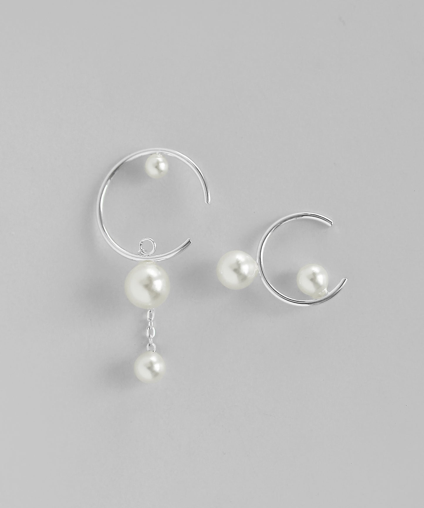Asymmetric Pearl Hoop Earrings [Surgical Stainless Steel]