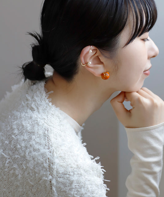 【Novelty Fair】Color Glass Earrings [Apricot]