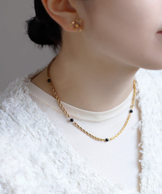 【Stainless Steel IP】Onyx Station Necklace