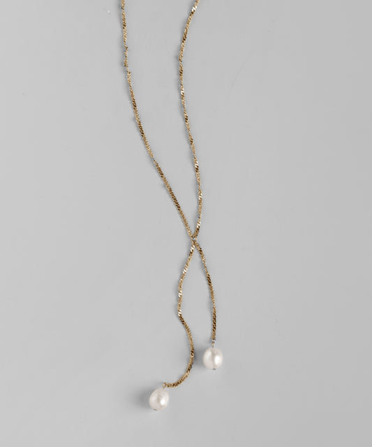 Freshwater Pearl Y-Necklace [Thick Plating]