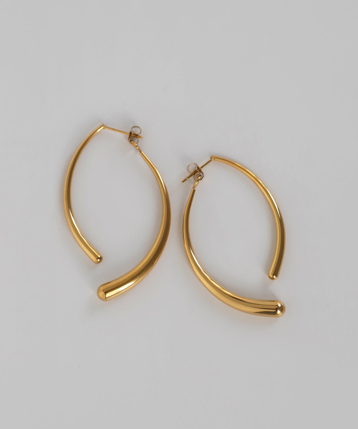 Curve-Line Back Catch Earrings [Stainless Steel]