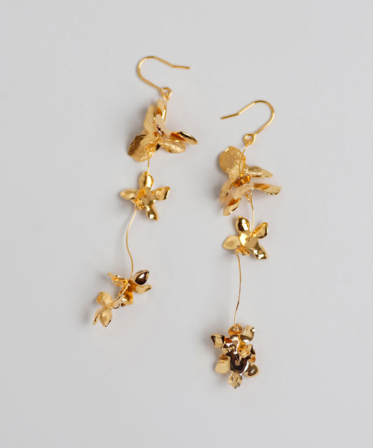 Flower Long Hook Earrings