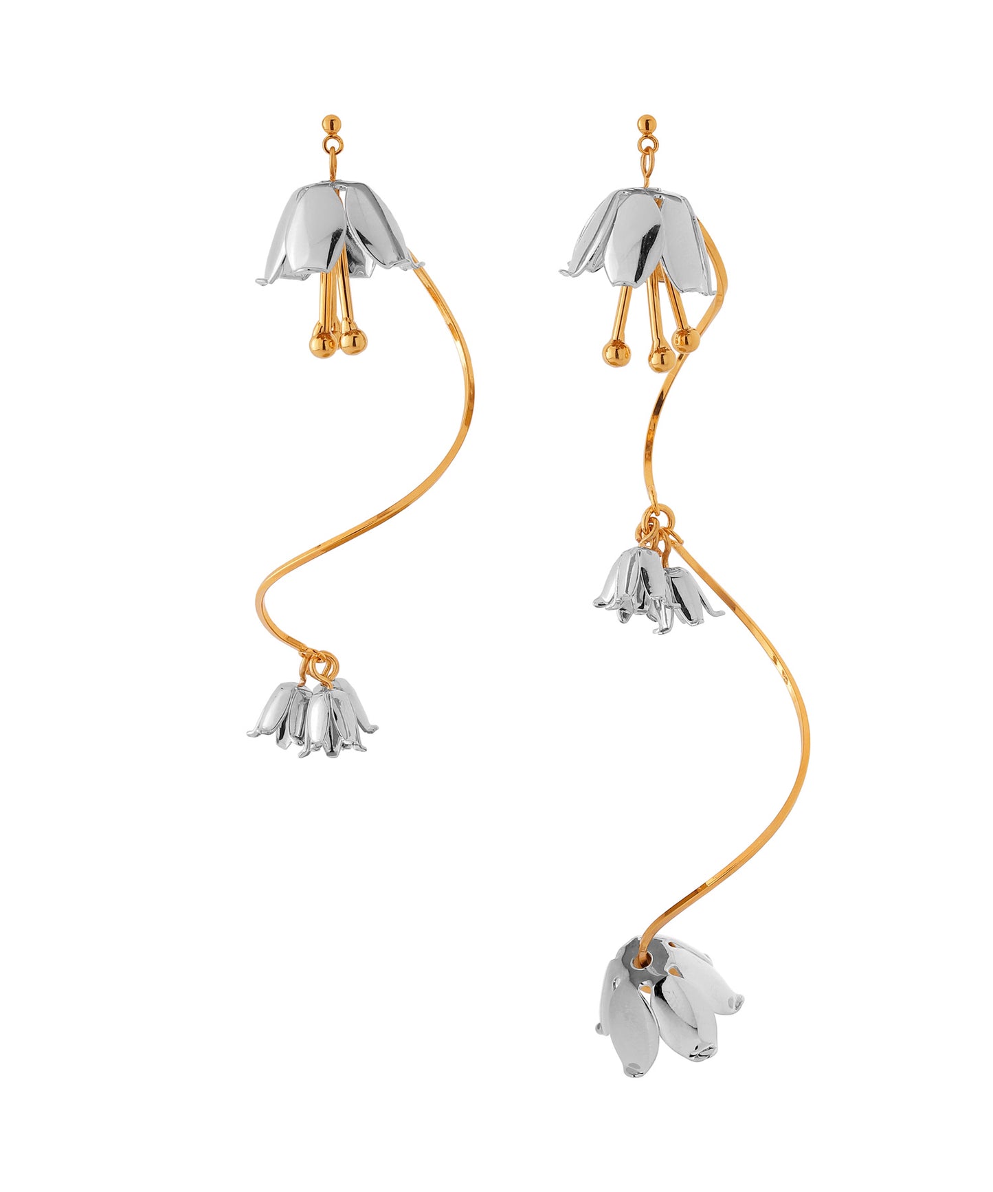 Two-Tone Flower Asymmetric Back Catch Earrings