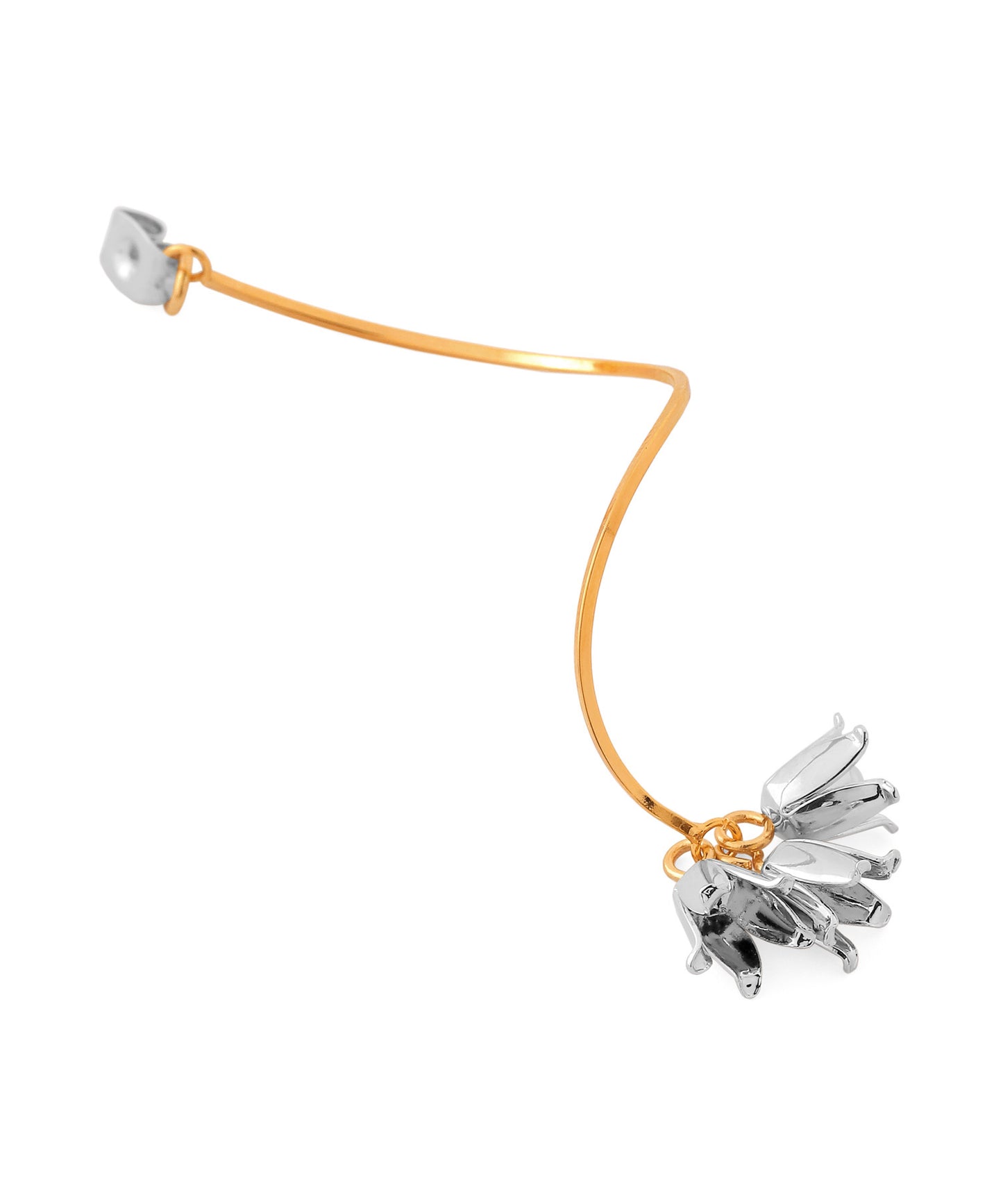 Two-Tone Flower Asymmetric Back Catch Earrings