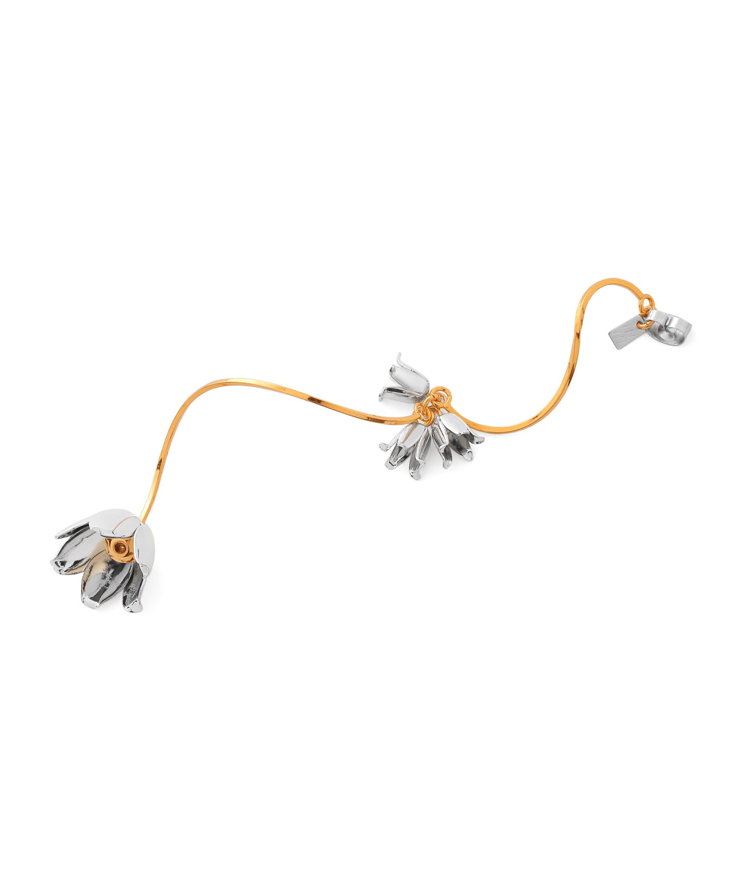 Two-Tone Flower Asymmetric Back Catch Earrings