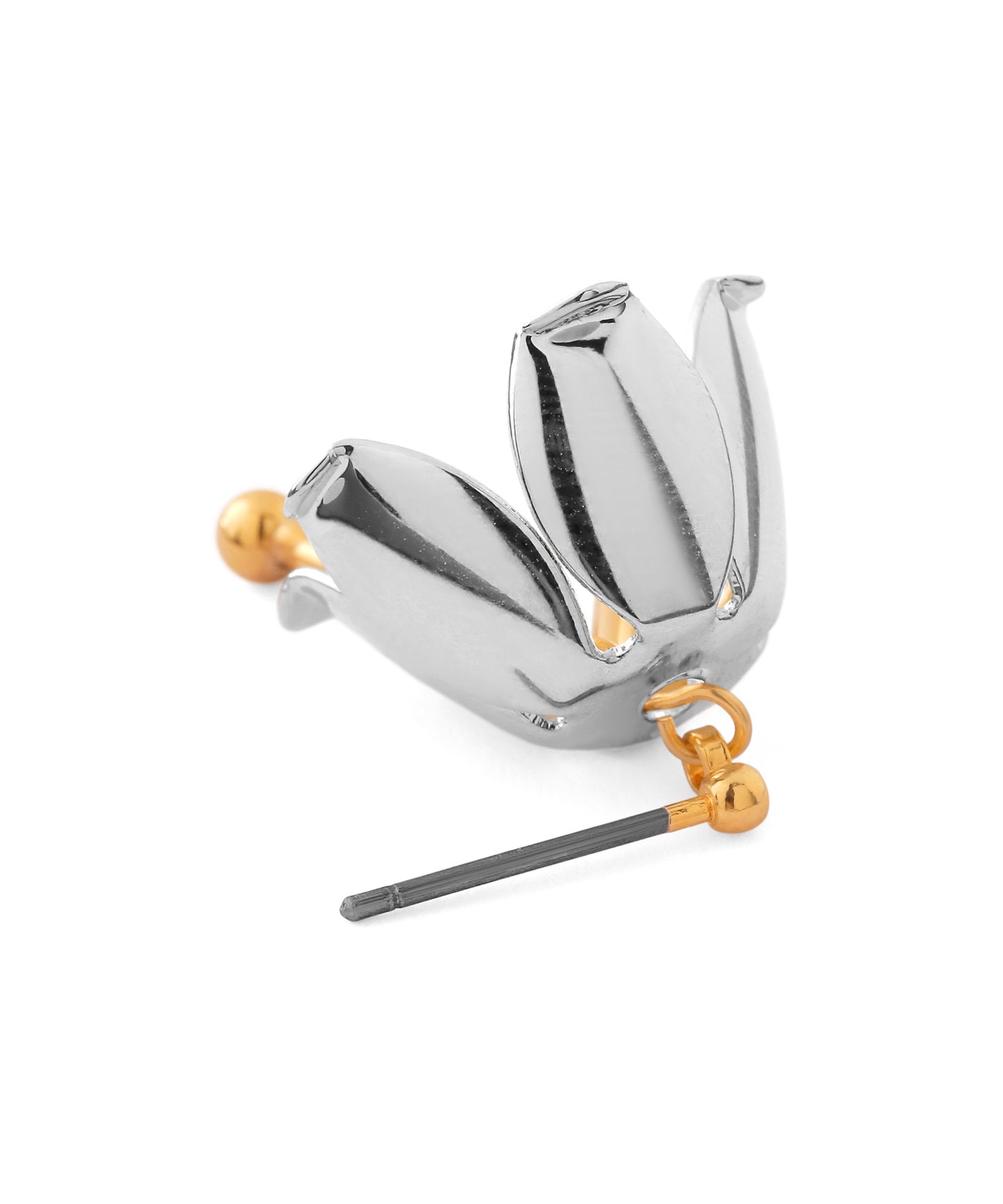 Two-Tone Flower Asymmetric Back Catch Earrings