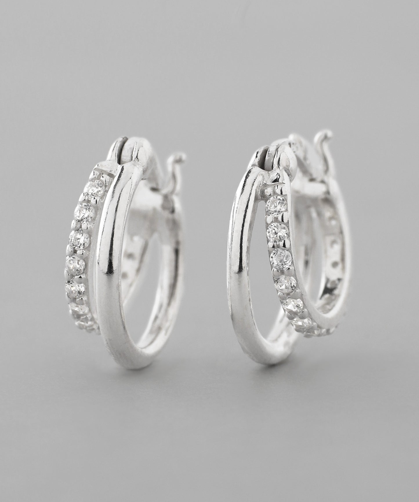 Bijou Double Line Hoop Earrings[925 Silver]