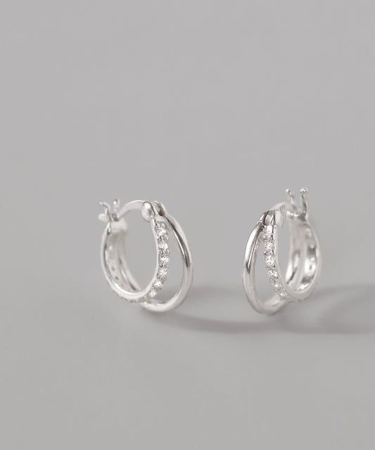 Bijou Double Line Hoop Earrings[925 Silver]