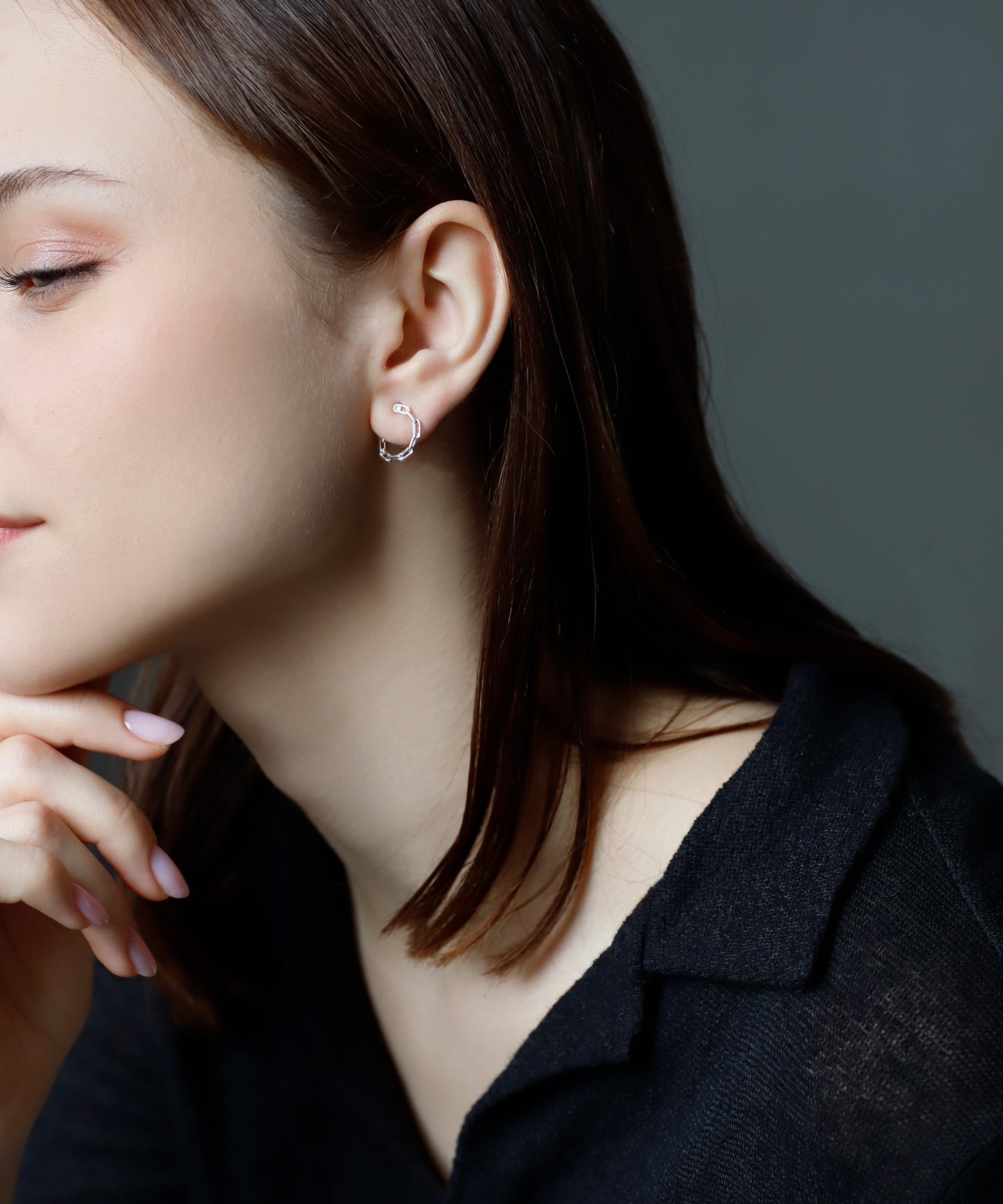 【Online Store Limited】Chain Motif Circle Pierced Earrings[925 Silver]