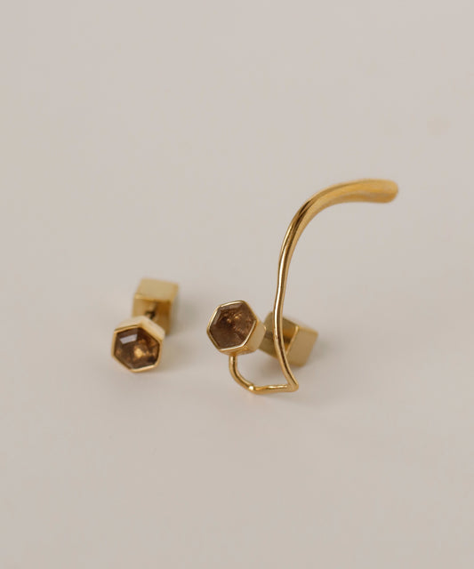 Gemstone Asymmetrical cuff Earrings [Thick Plating]