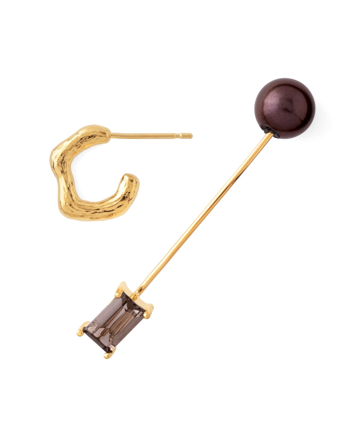 Gemstone × Arch Asymmetry Earrings [C]