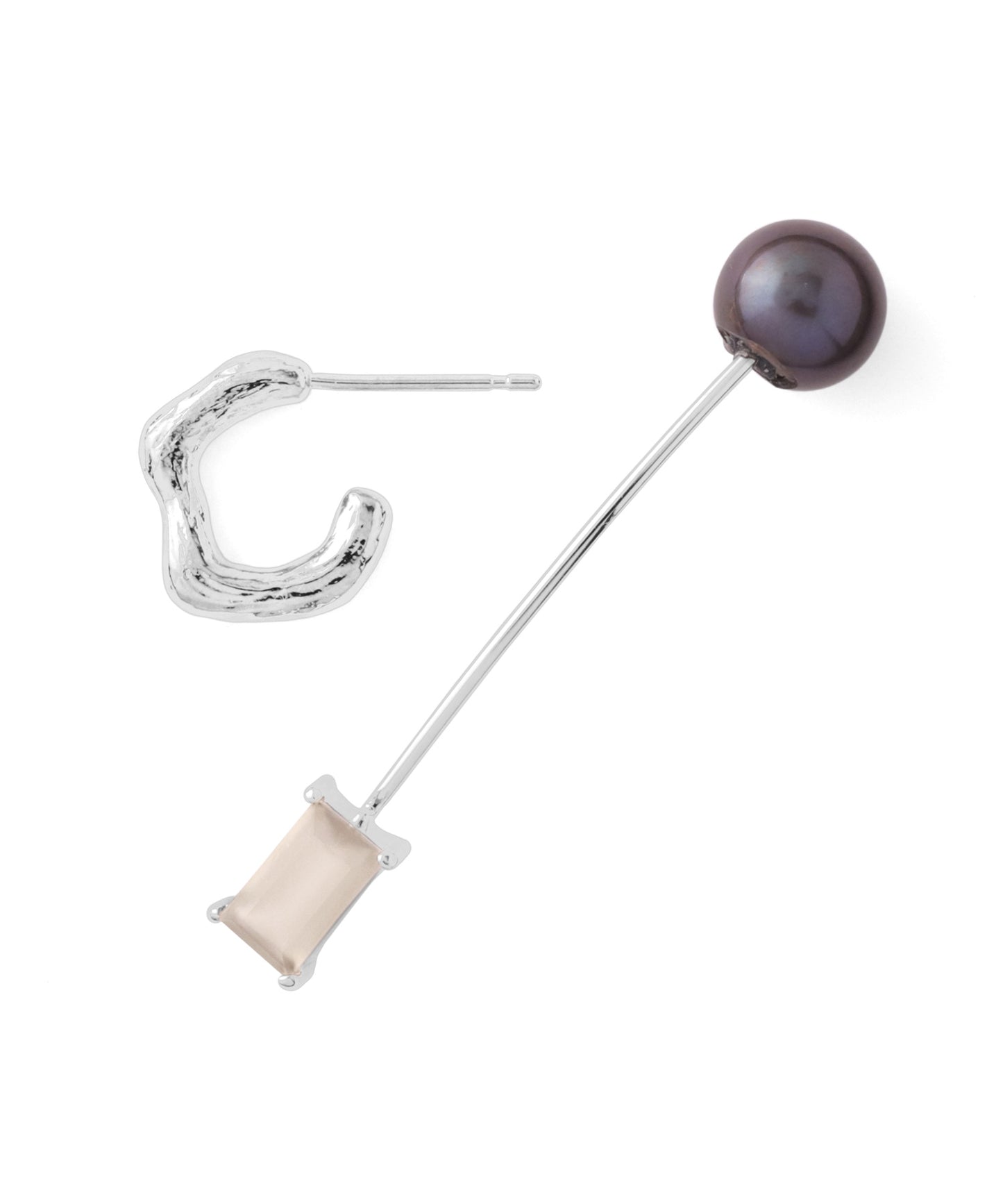 Gemstone × Arch Asymmetry Earrings [C]