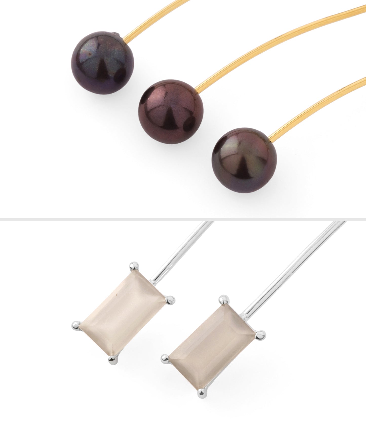 Gemstone × Arch Asymmetry Earrings [C]