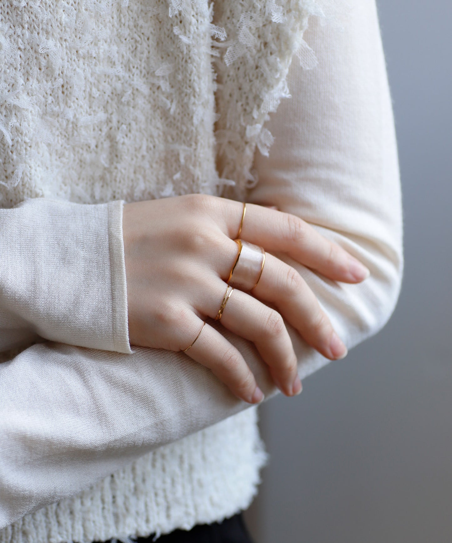 Glass × Gold Frame Ring [Apricot]