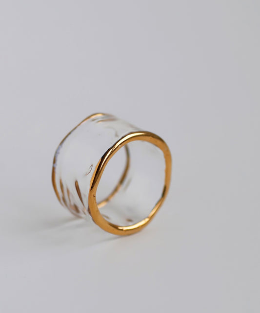 【Novelty Fair】Glass × Gold Frame Ring [Apricot]