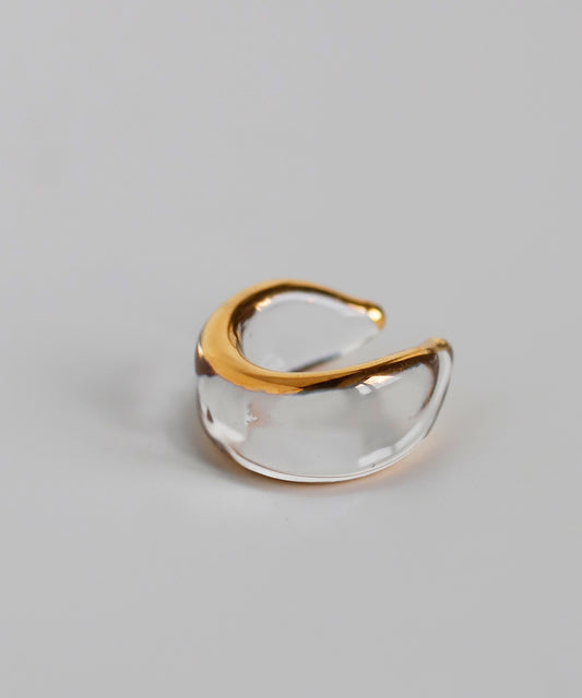 【Novelty Fair】Glass × Gold Frame Ear Cuff [Apricot]