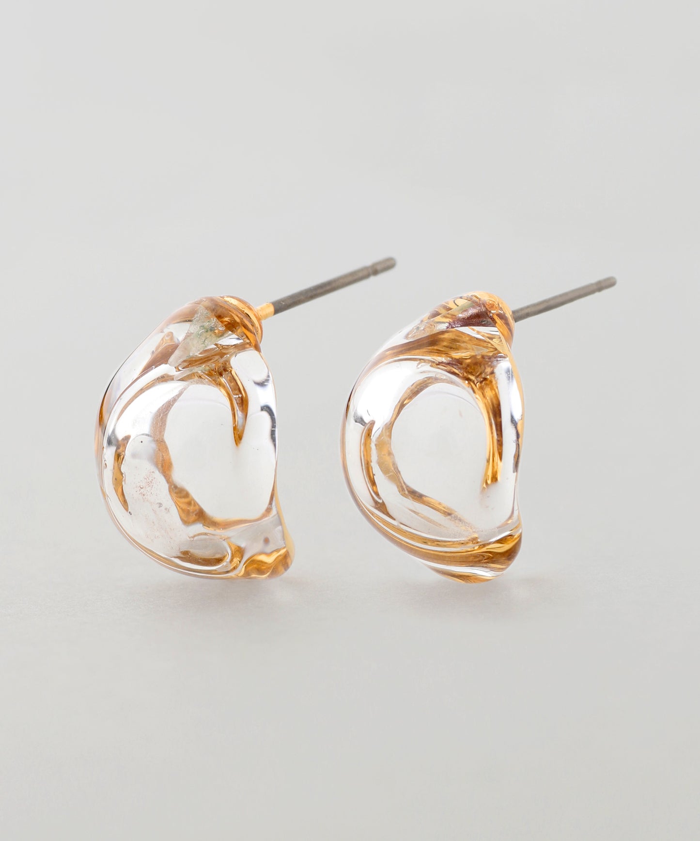 Glass × Gold Frame Curl Earrings [Apricot]