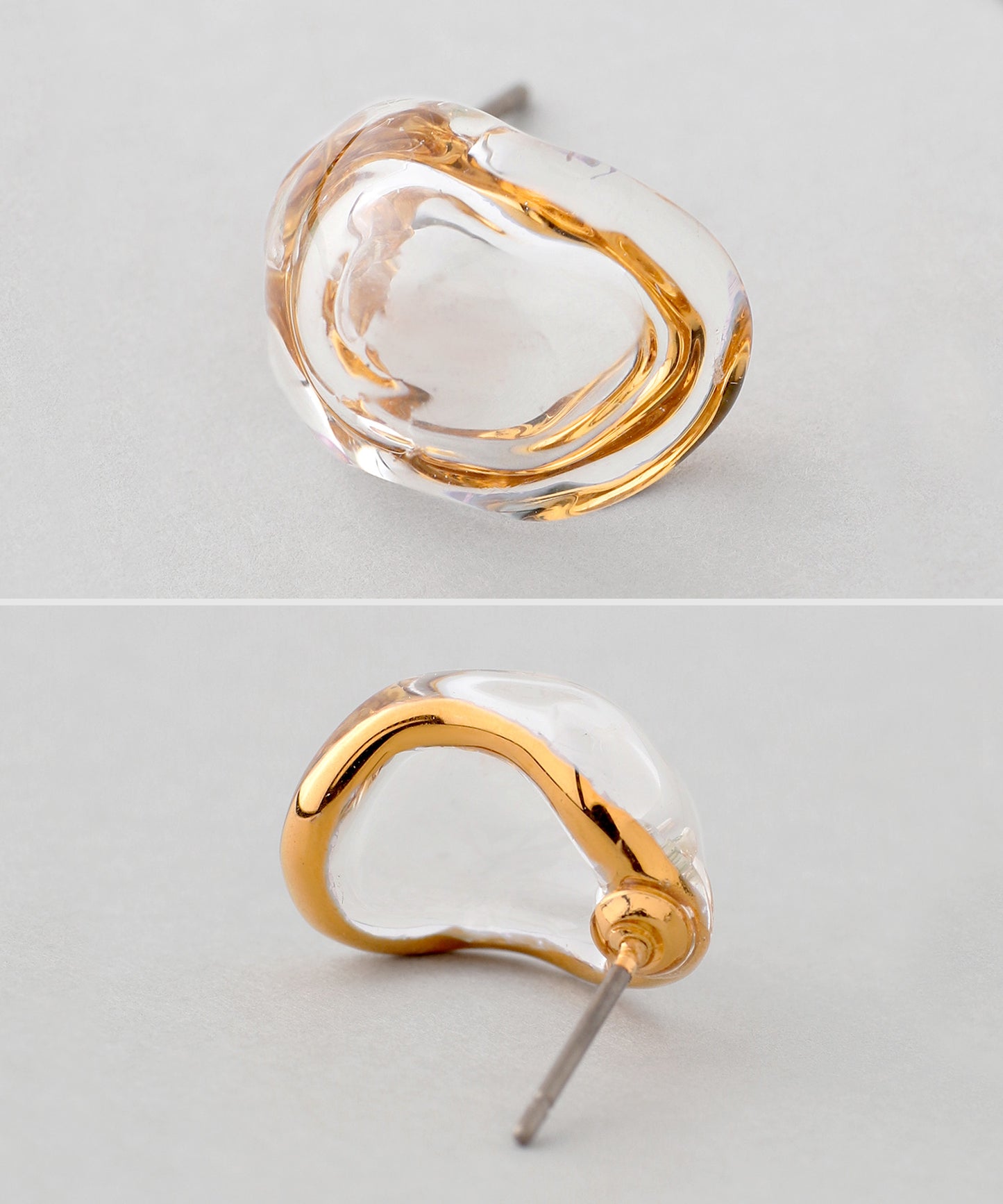 Glass × Gold Frame Curl Earrings [Apricot]