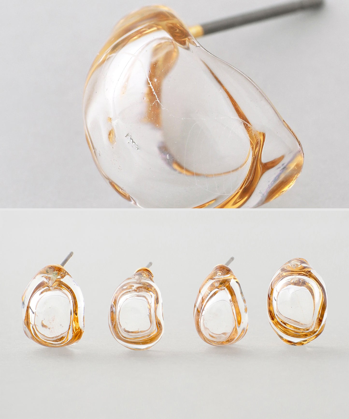 Glass × Gold Frame Curl Earrings [Apricot]