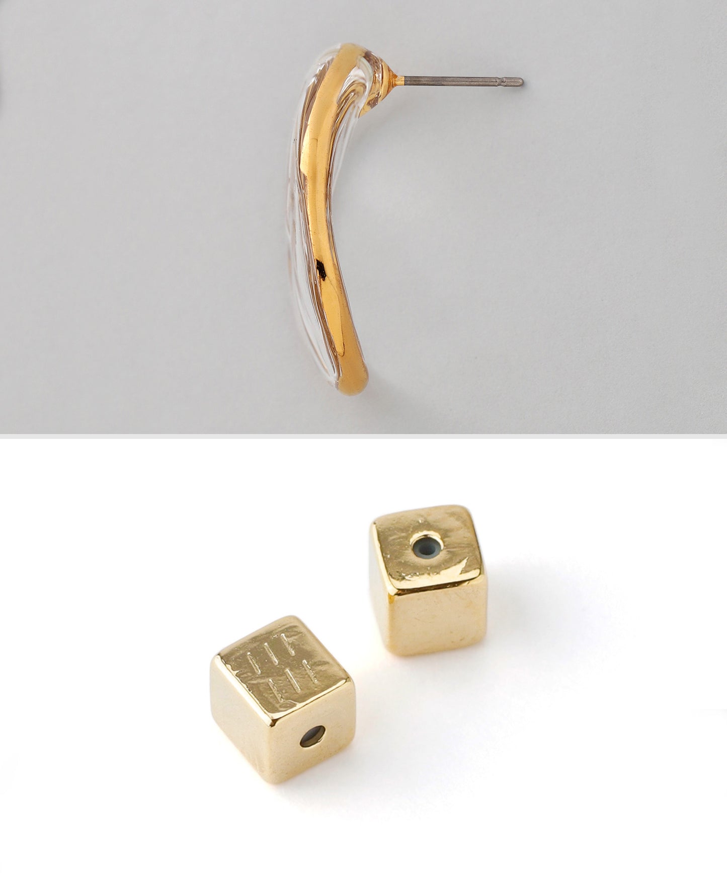 Glass × Gold Frame Earrings [Apricot]