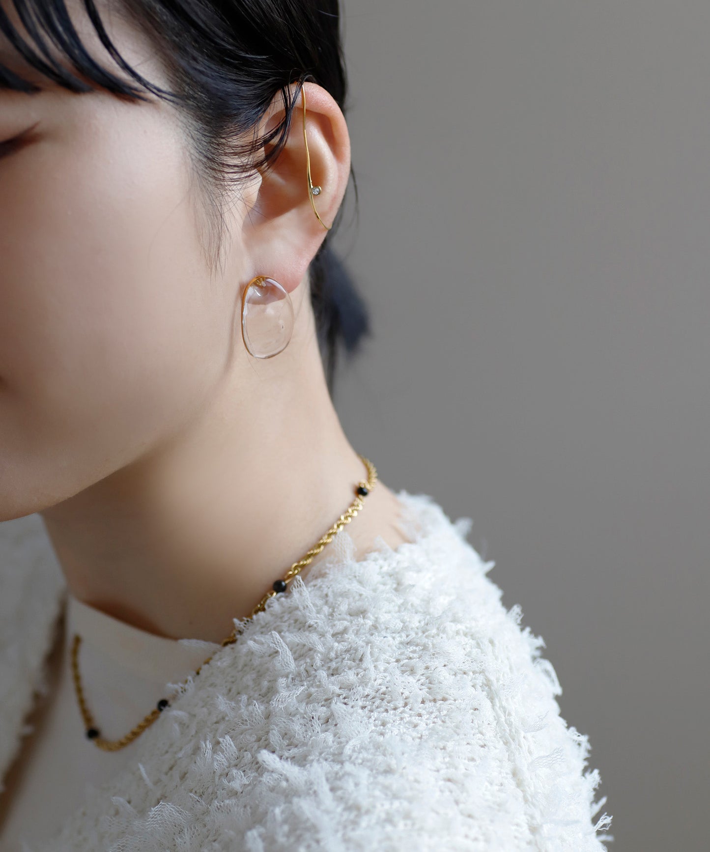 Glass × Gold Frame Earrings [Apricot]