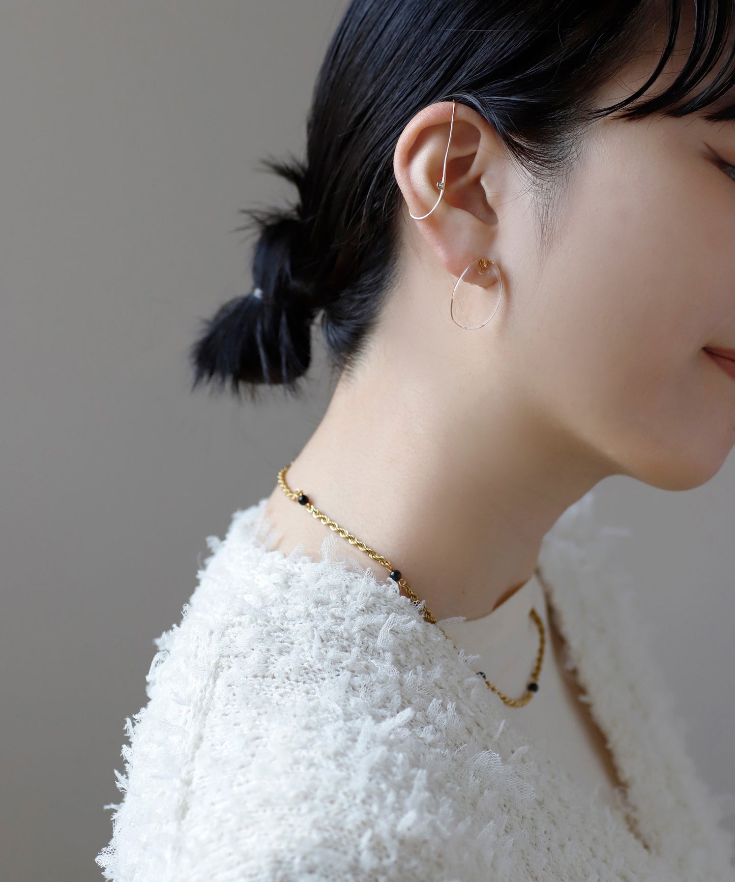 Glass × Gold Frame Earrings [Apricot]