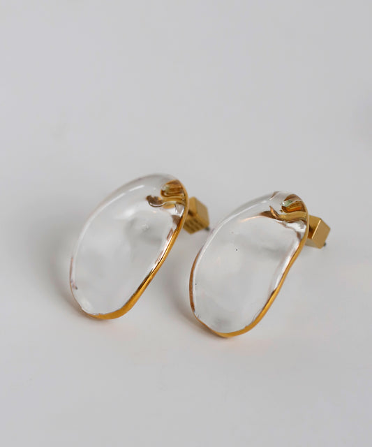 【Novelty Fair】Glass × Gold Frame Earrings [Apricot]