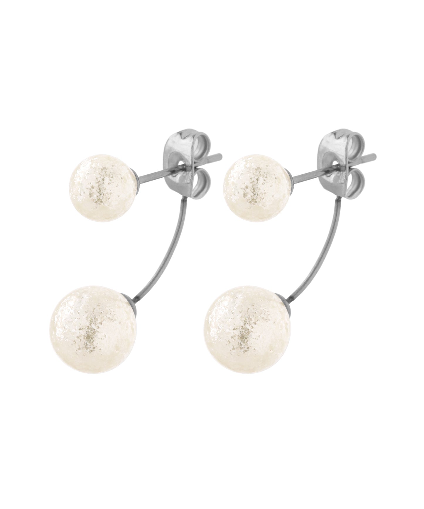 Shiny Pearl Back Catch Earrings [Stainless Steel]