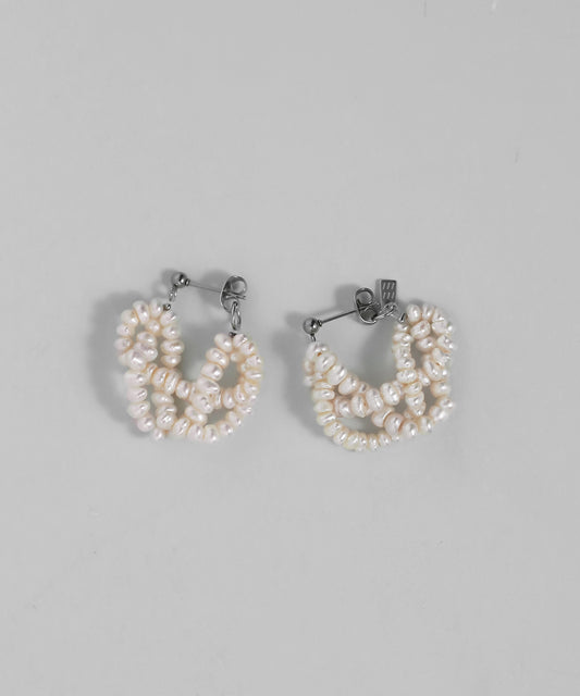 Freshwater Pearl Hoop Earrings [Stainless Steel]
