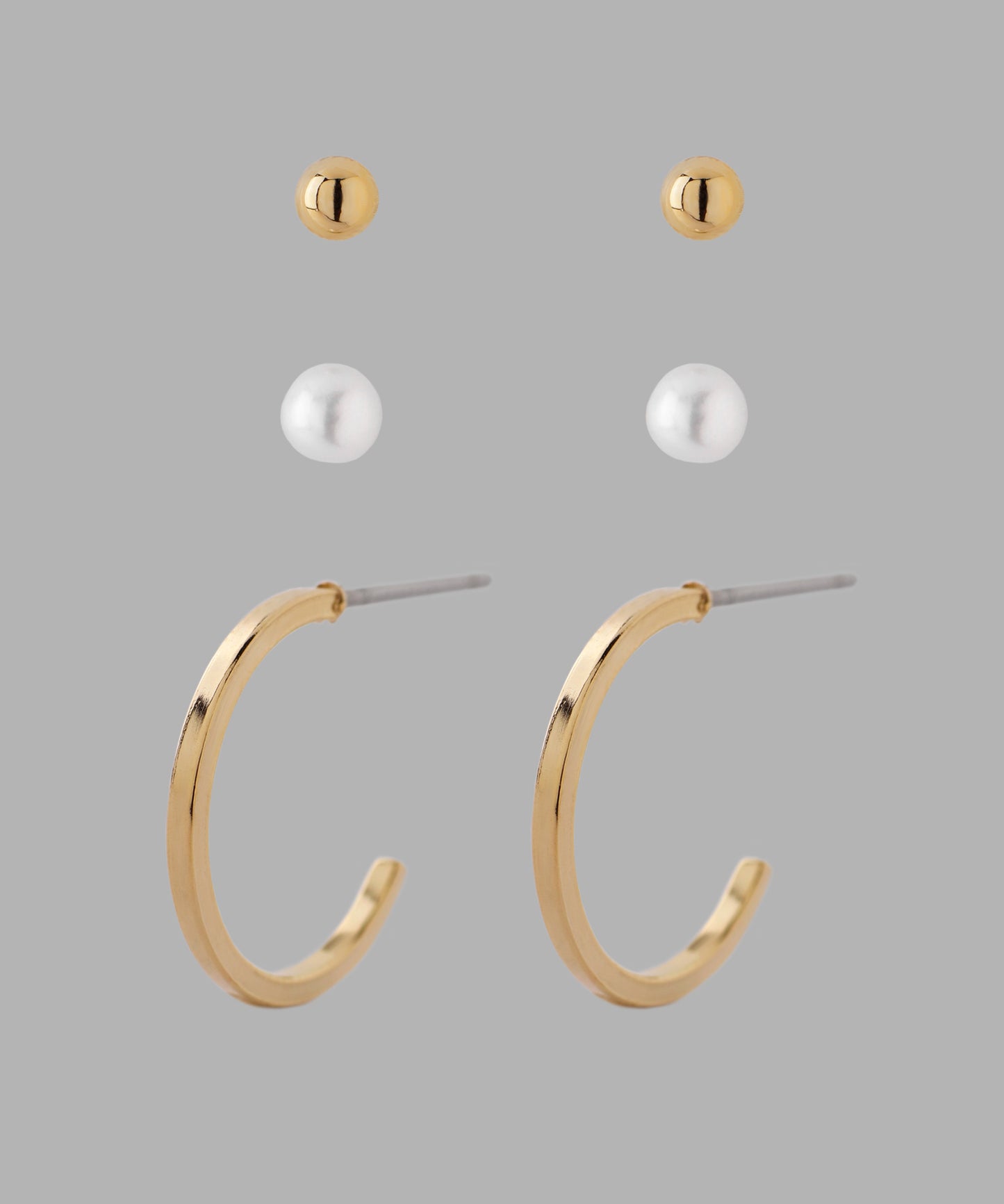 Hoop & Pearl Earrings [C] [set of 3 pairs]