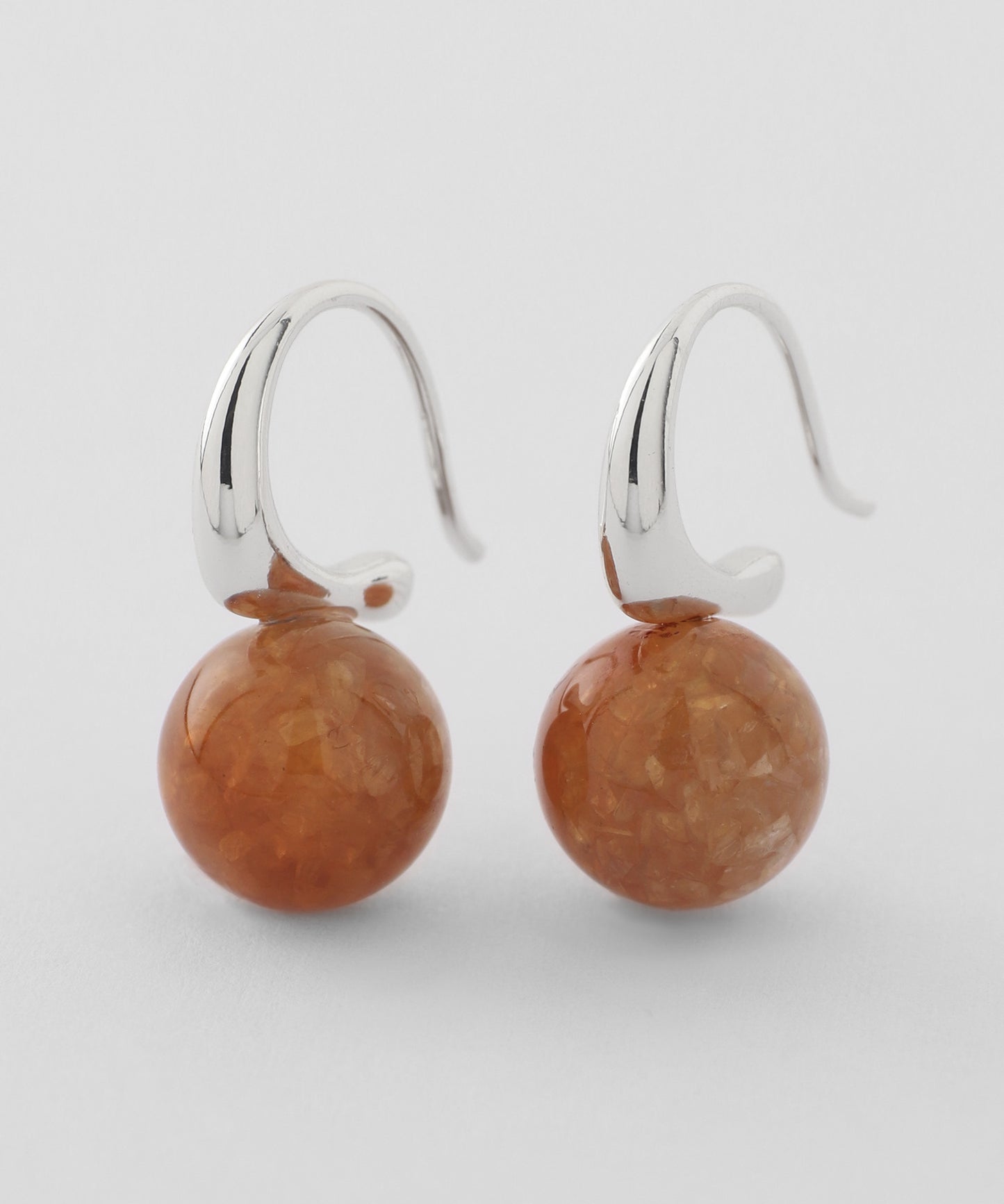 Color Stone Hook Earrings [Apricot]