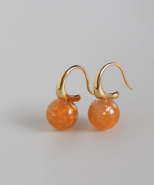 【Novelty Fair】Color Stone Hook Earrings [Apricot]