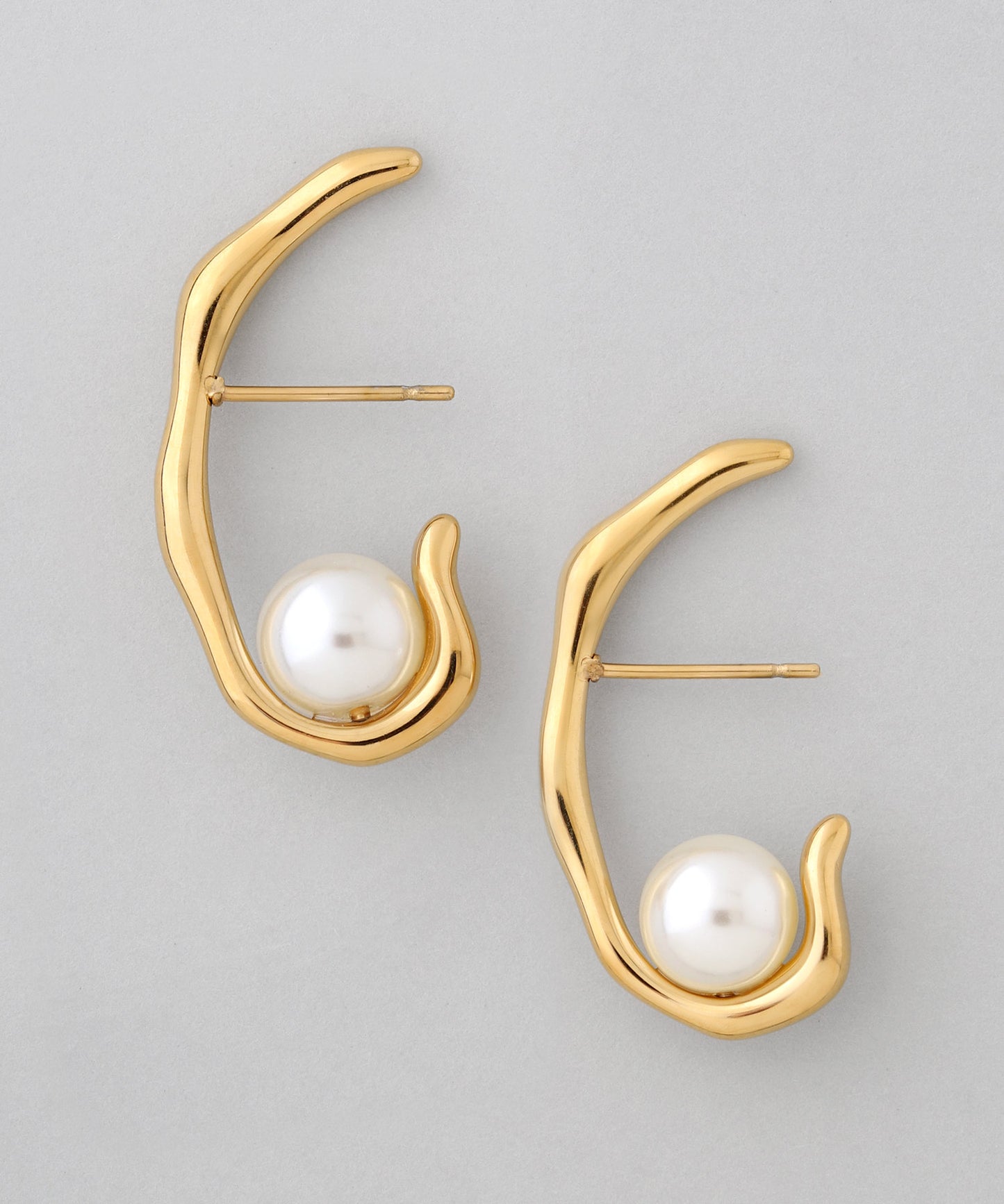 【Stainless Steel IP】Pearl × Nuance Line Cuff Earrings