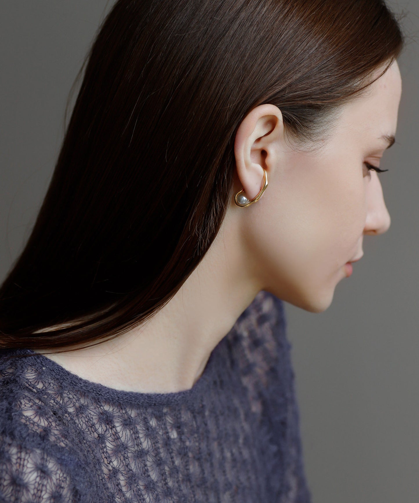 【Stainless Steel IP】Pearl × Nuance Line Cuff Earrings