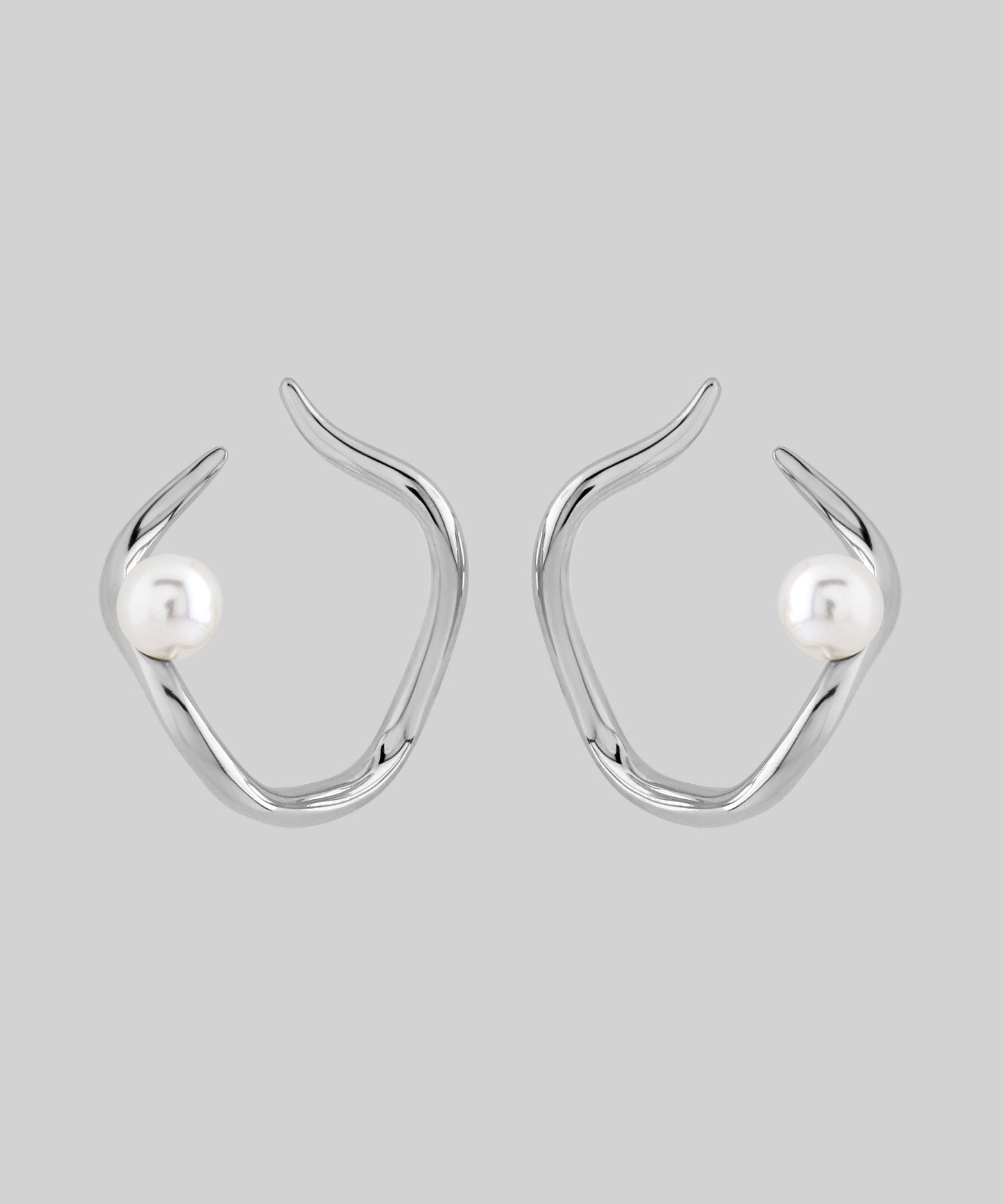 【Stainless Steel IP】Pearl × Nuance Line Earrings