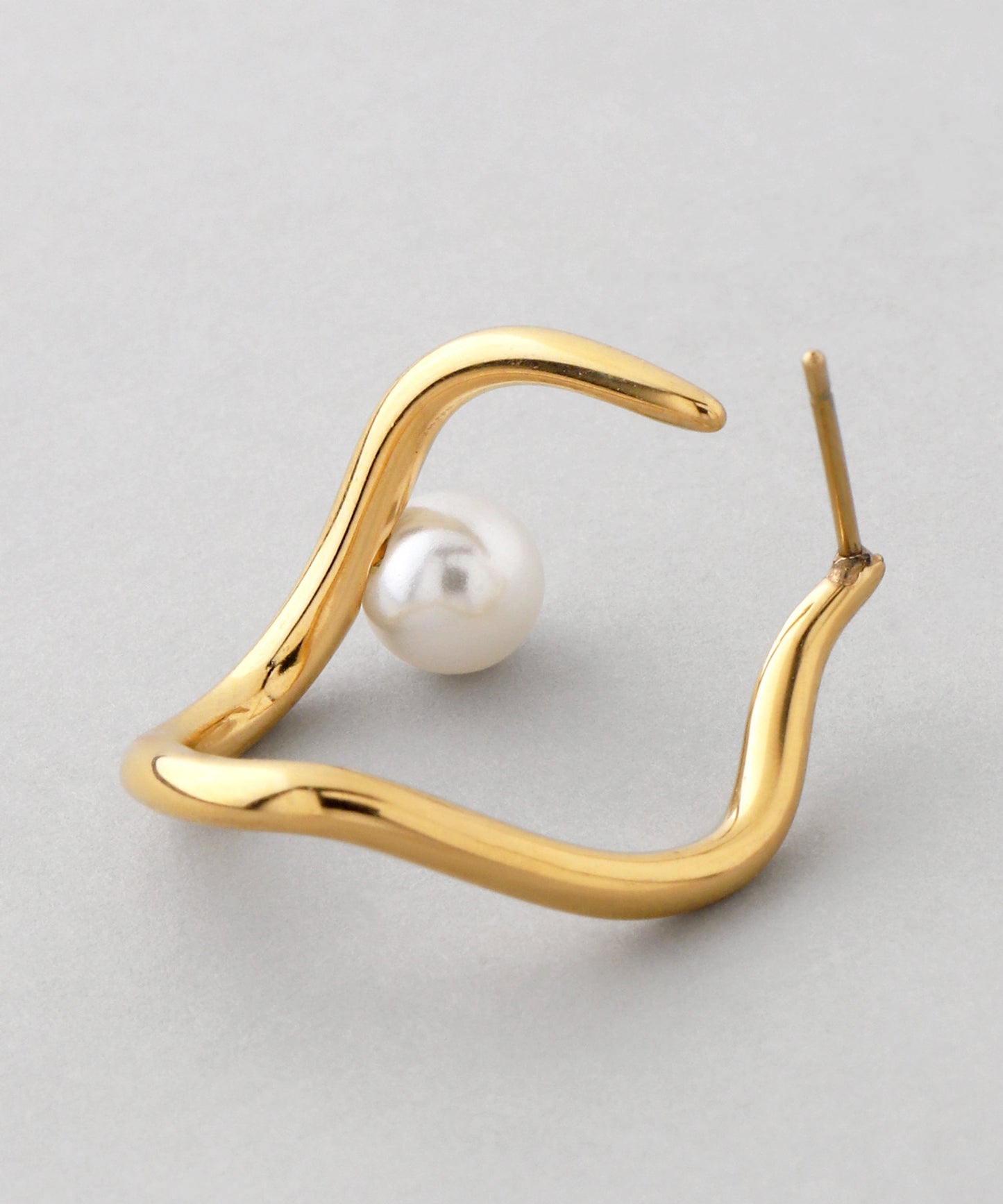 【Stainless Steel IP】Pearl × Nuance Line Earrings