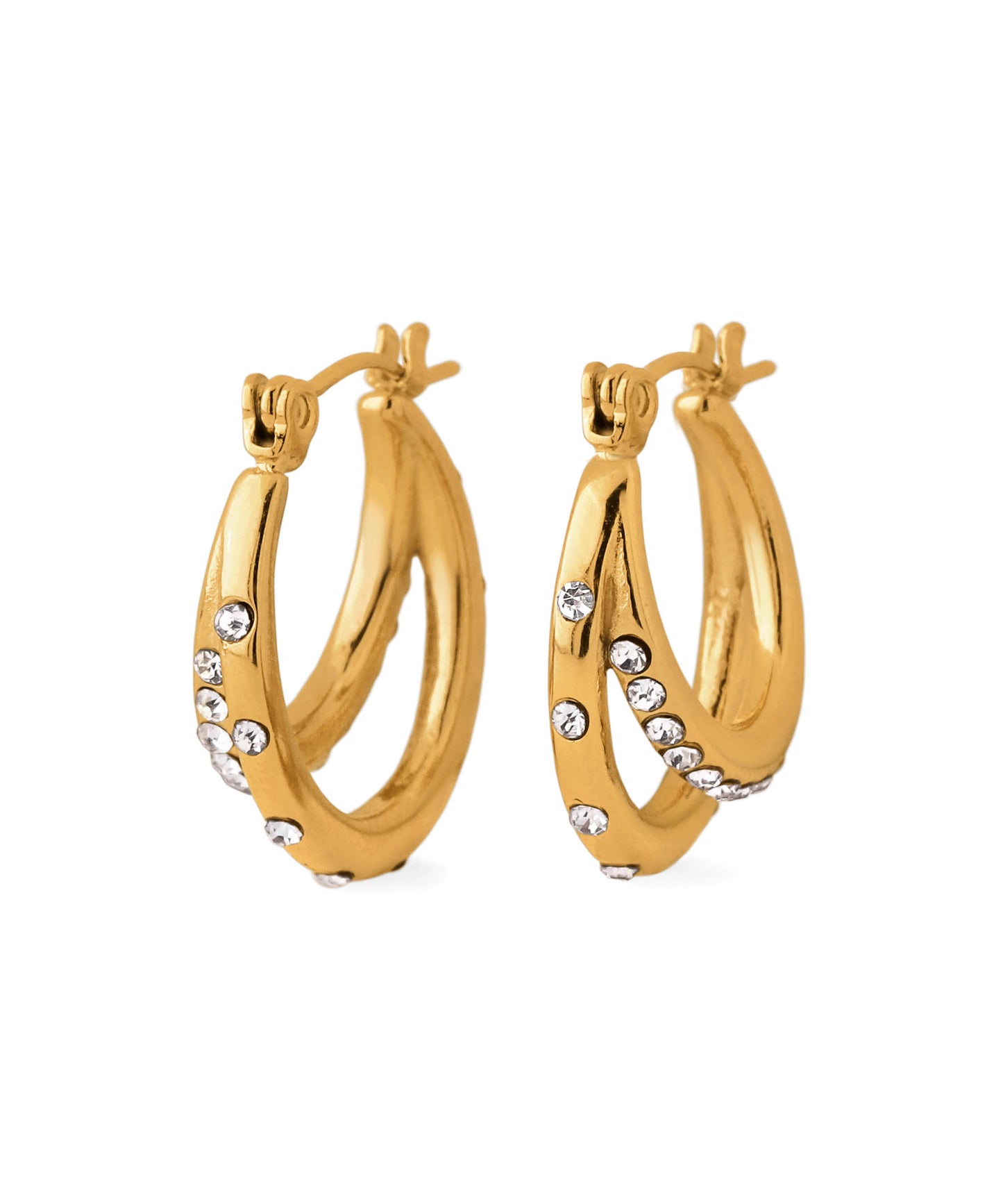Double Line Bijou Hoop Earrings [Stainless Steel]