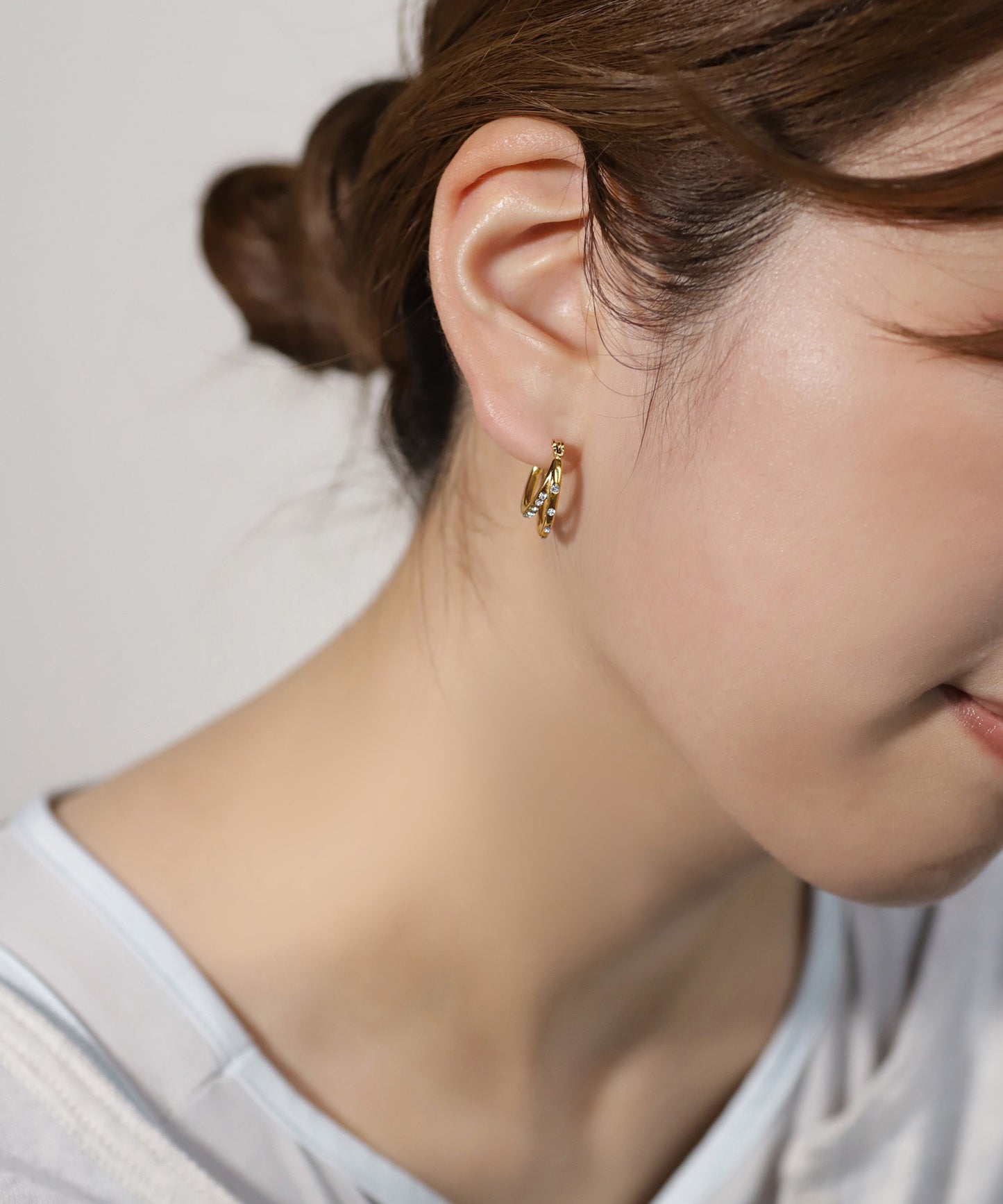 Double Line Bijou Hoop Earrings [Stainless Steel]