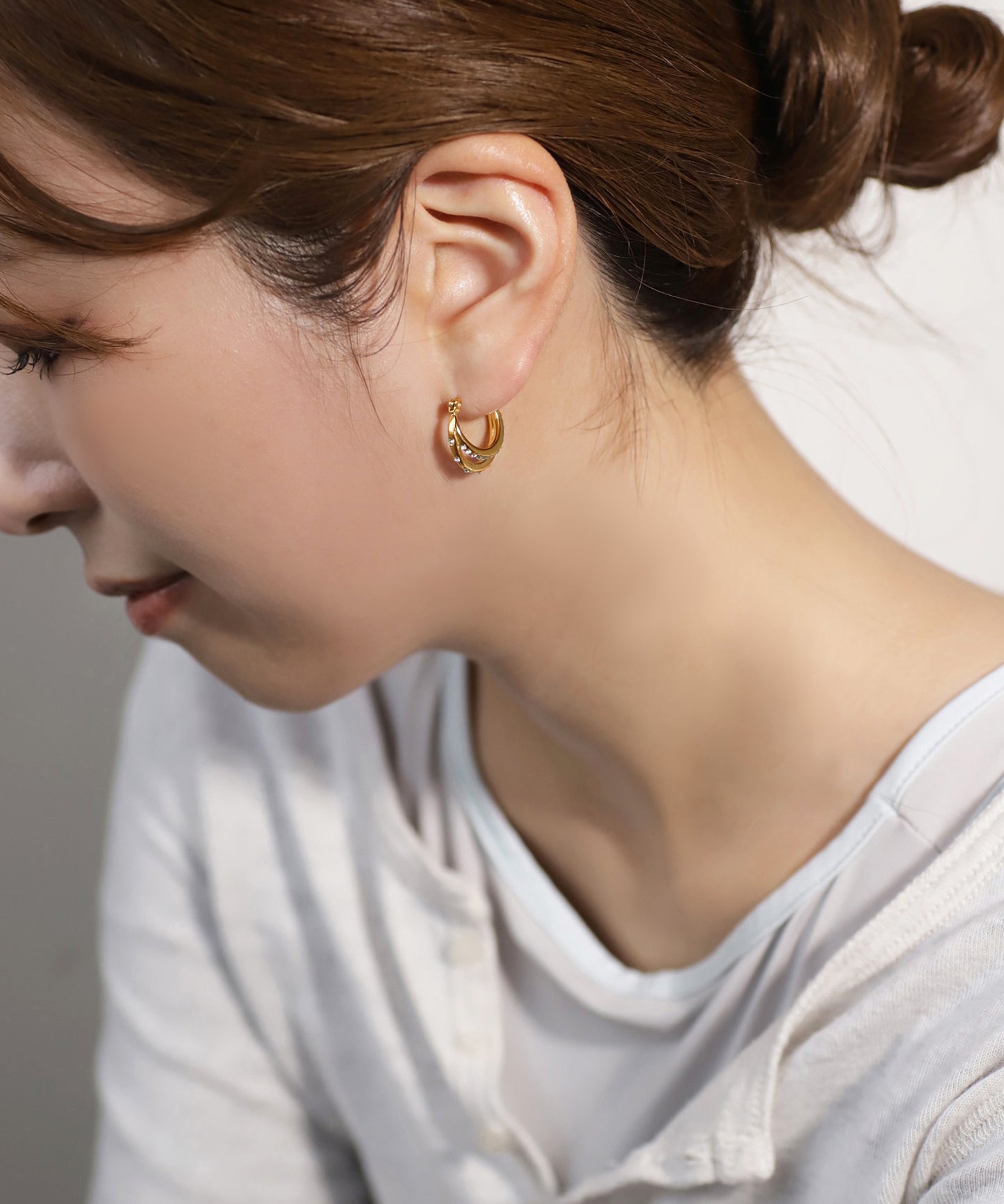 Double Line Bijou Hoop Earrings [Stainless Steel]