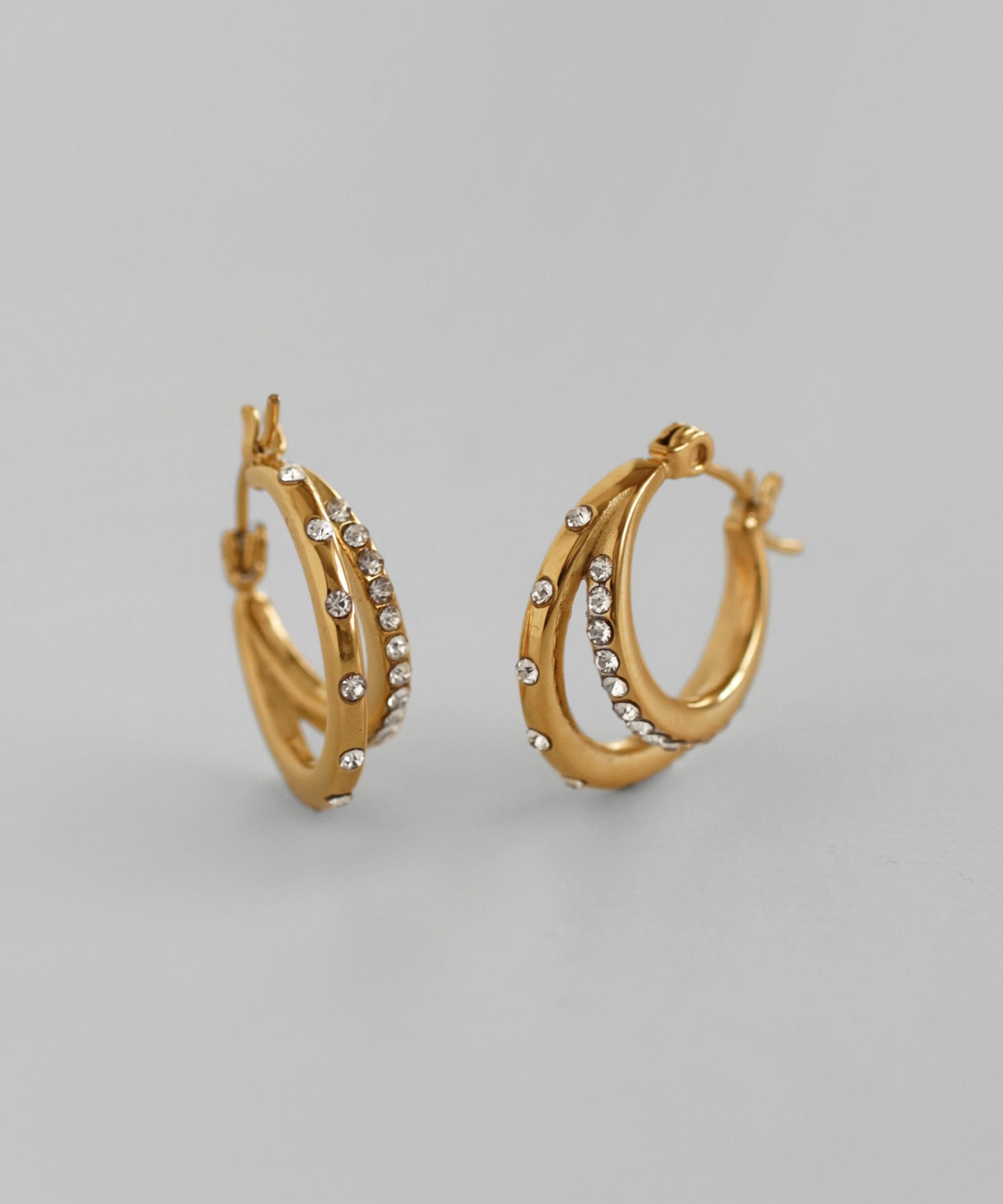 Double Line Bijou Hoop Earrings [Stainless Steel]