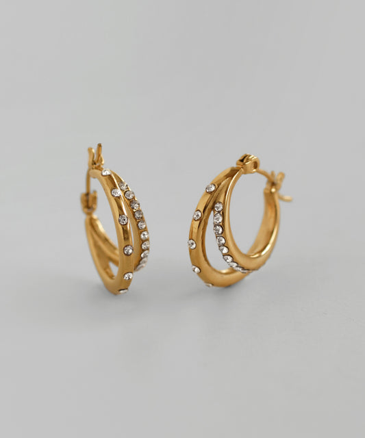 Double Line Bijou Hoop Earrings [Stainless Steel]