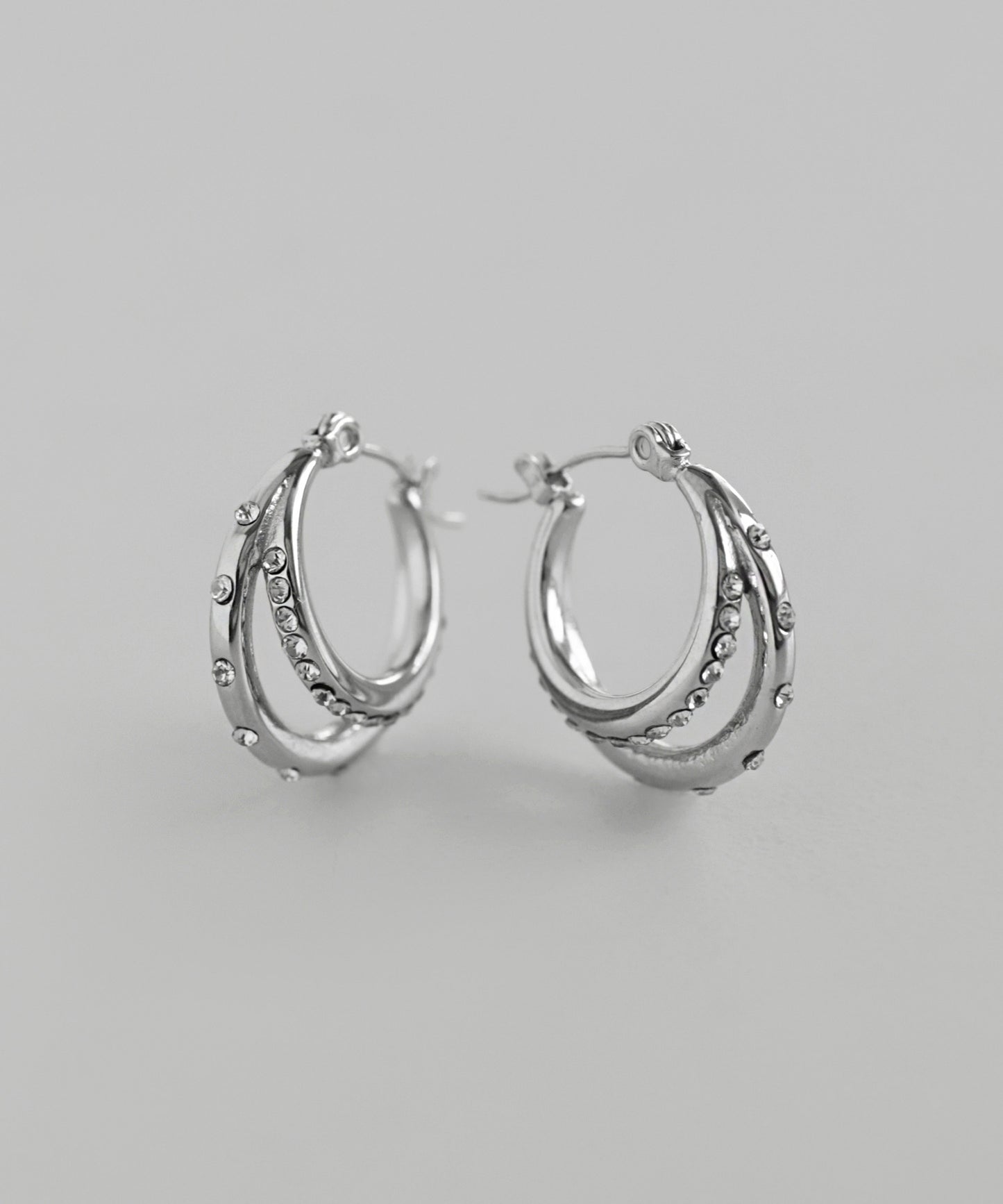 Double Line Bijou Hoop Earrings [Stainless Steel]